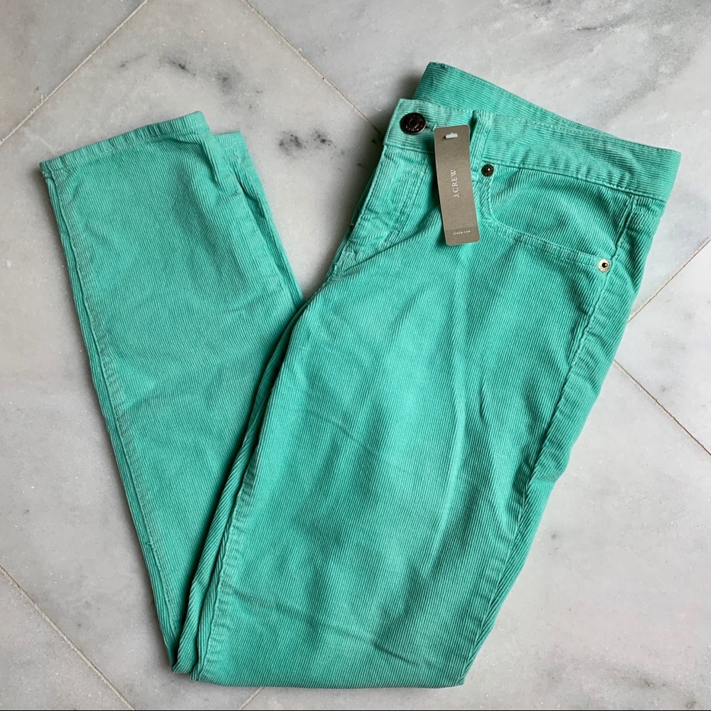 NWT J Crew Corduroy Mint Green Slim Pants Sz 29